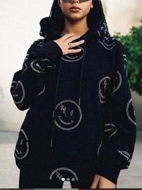 Retrovert Hoodie Features All-Over Rhinestone Smiley Face Embellishments